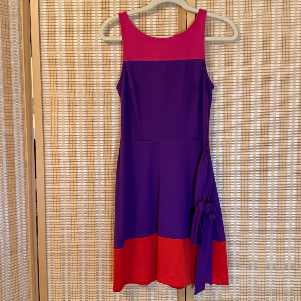 Elle Colorblock Sleeveless‎ Shift Dress Pink Purple Red Side Tie Size 2/L Y2K